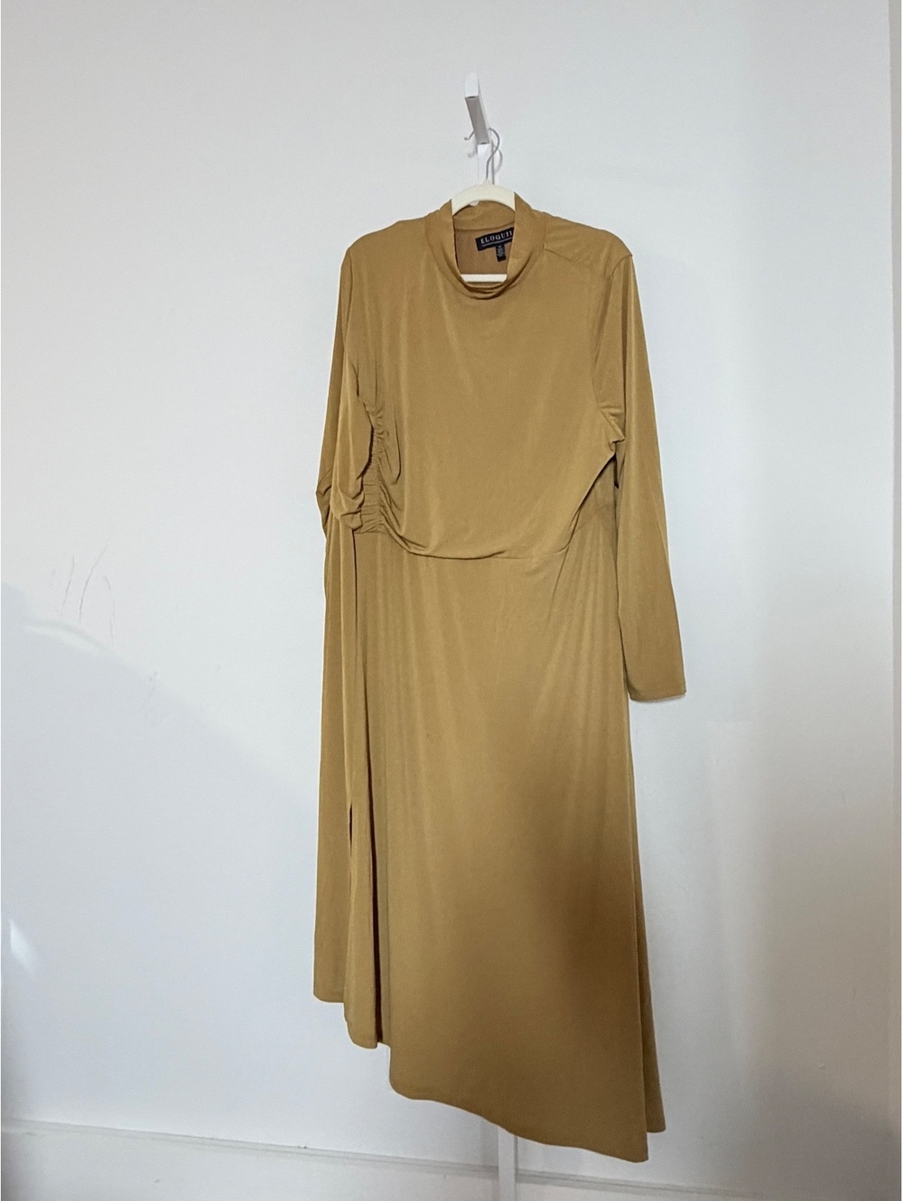 Eloquii Women's Plus Size 22 Mustard Yellow Long Sleeve Midi Dress with Side Slv